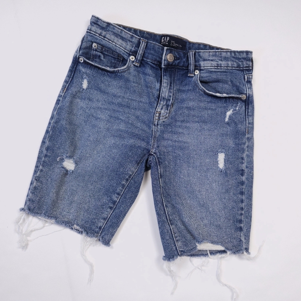 Gap Denim 9" Bermuda Short Distressed Frayed Blue Women's Size 0 / 25